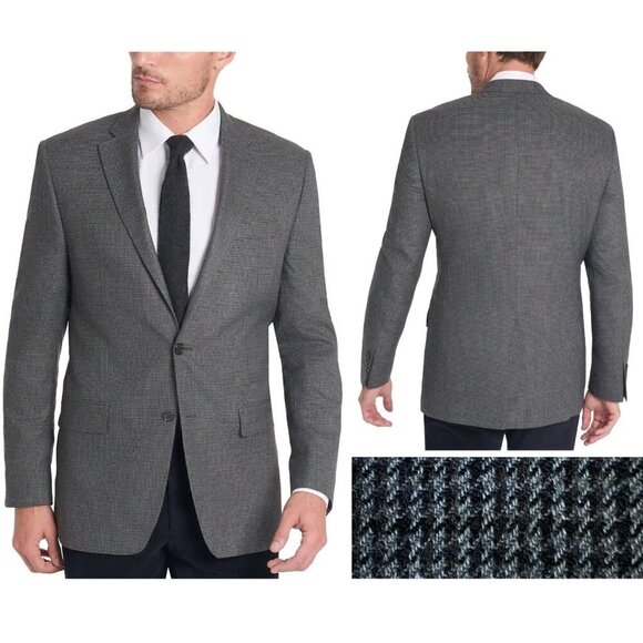Lauren Ralph Lauren Gray Black 100% Wool Houndstooth Sport Coat Blazer - Picture 1 of 15